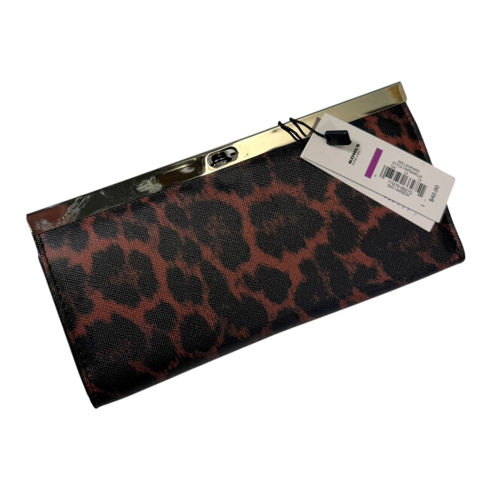 NEW Apt. 9 Brown Leopard RFID Wallet Kiss Lock Gold Hardware Mob Wife Aesthetic